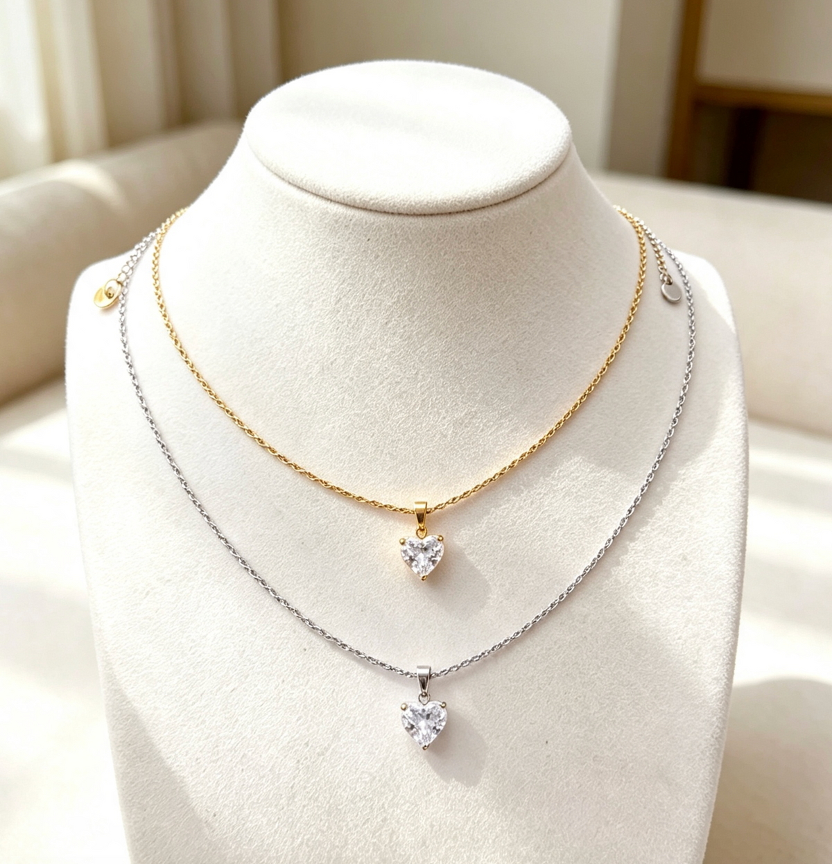 Heart Zircon Pendant Necklace – Elegant Gold & Silver Finish
